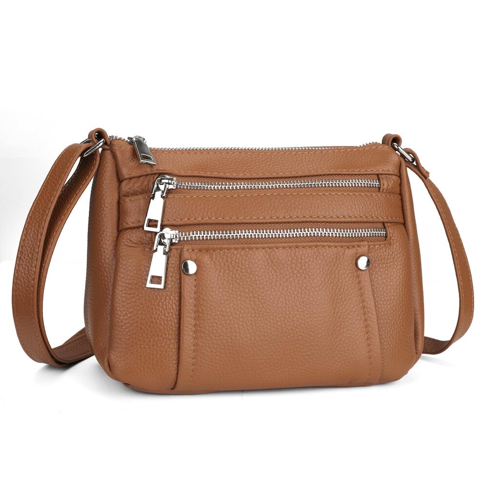 2735 Brown Small Leather Crossbody Bag Pocketbooks Small Cross Body Purses